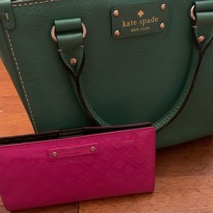 Kate Spade green and pink purse and matching wallet.